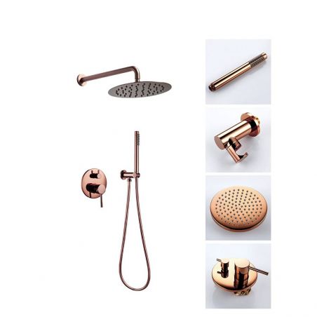 Sistem complet de dus EGO-Lun Rose Gold, montaj incastrat, finisaj auriu