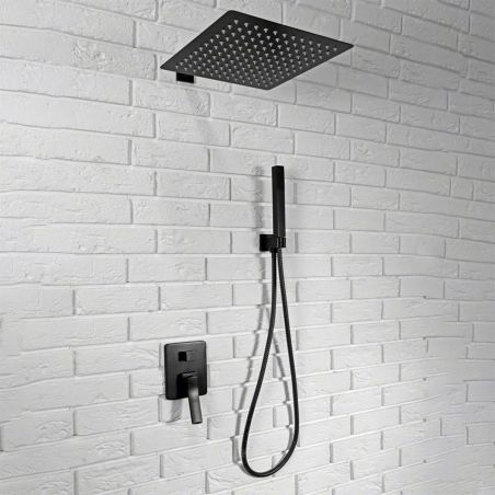 Sistem dus SON BLACK, montaj incastrat, finisaj negru mat, dus tip ploaie 30x30 cm
