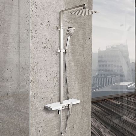 Sistem dus LUCAS, dus tip ploaie ultra slim 20x20 cm, baterie incorporata intr-un raft, dus de mana, finisaj crom