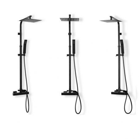 Sistem complet de dus REA-Milan, baterie termostatata, ploaie de dus 25x25cm, finisaj negru mat