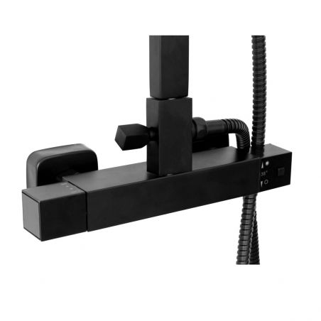 Sistem complet de dus REA-Milan, baterie termostatata, ploaie de dus 25x25cm, finisaj negru mat