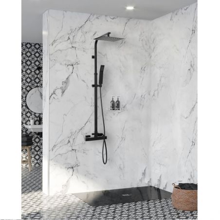 Sistem complet de dus REA-Milan, baterie termostatata, ploaie de dus 25x25cm, finisaj negru mat