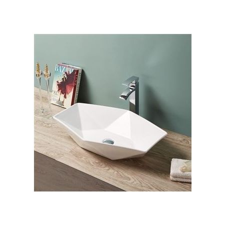 Lavoar hexagonal REA VEGA, Alb, lucios, 64x42cm, montaj pe blat, ceramica sanitara