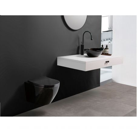 Vas wc EGO-Carlo Mini, Negru Lucios, suspendat, capac Duroplast inclus, 49x37 cm