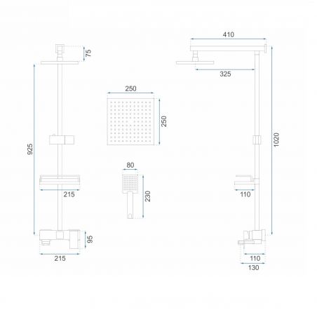 Sistem complet de dus EGO-Jack Gold, ploaie de dus 25x25 cm, dus de mana, design modern, finisaj auriu