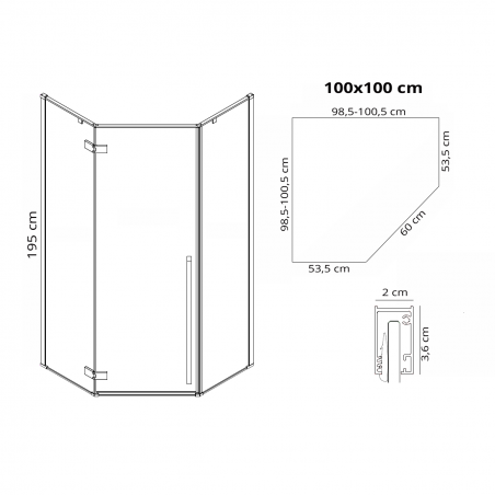 Cabina REA-DIAMOND BLACK MAT, 80x80 si 100x100 cm, sticla securizata 6mm transparenta, usa Batanta