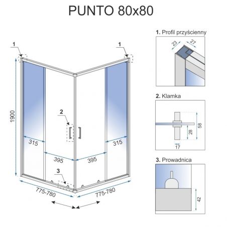 Cabina EGO-Punto Black, 80x80cm, 90x90cm sau 80x100cm, Usi Glisante, sticla securizata 5mm,Transparenta
