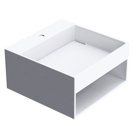 Lavoar EGO 13, Alb, lucios, 50x50 cm, montaj suspendat sau pe blat, compozit marmura, gaura baterie, scurgere ascunsa