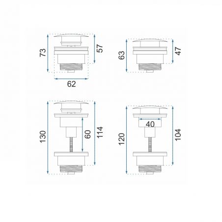 Ventil Universal klik-klak L.Gold, actionare push-up, finisaj auriu
