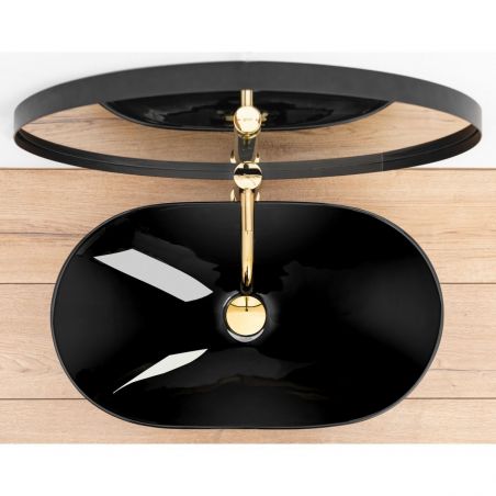 Lavoar REA Royal, Negru, lucios, 60.5x36 cm, montaj pe blat , ceramica sanitara