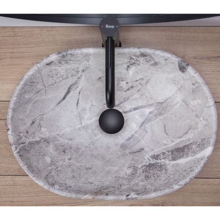 Lavoar EGO Lara Stone, Gri, mat, finisaj piatra, 48.5x35 cm, montaj pe blat, ceramica sanitara