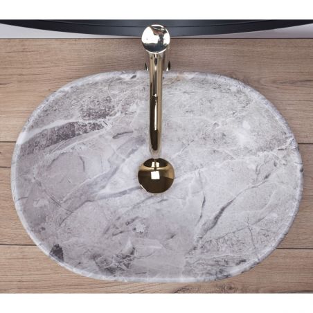 Lavoar REA Lara Stone, Gri, mat, finisaj piatra, 48.5x35 cm, montaj pe blat, ceramica sanitara