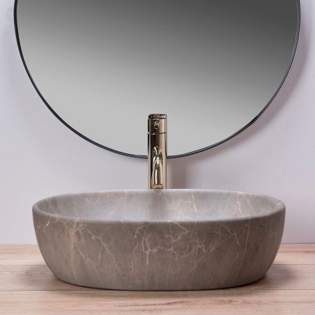 Lavoar REA Lara Beige, Bej, mat, finisaj piatra, 48.5x35 cm, montaj pe blat, ceramica sanitara