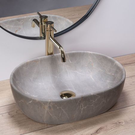 Lavoar REA Lara Beige, Bej, mat, finisaj piatra, 48.5x35 cm, montaj pe blat, ceramica sanitara