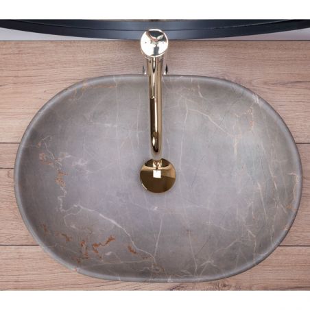 Lavoar REA Lara Beige, Bej, mat, finisaj piatra, 48.5x35 cm, montaj pe blat, ceramica sanitara
