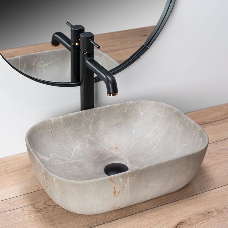 Lavoar EGO Livia Beige Nature, Bej, mat, finisaj piatra, 46.5x33.5 cm, montaj pe blat, ceramica sanitara Lavoar EGO Livia Beige Nature, Bej, mat, finisaj piatra, 46.5x33.5 cm, montaj pe blat, ceramica sanitara