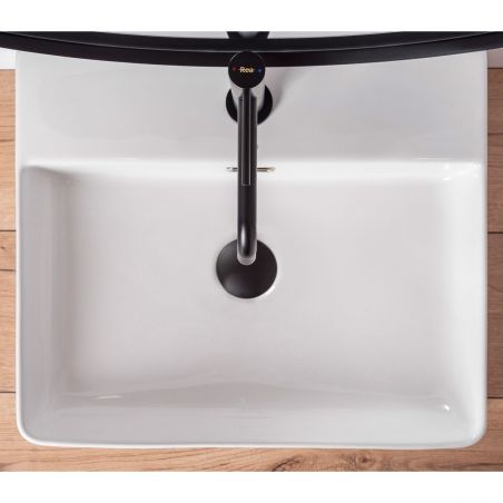 Lavoar REA Gina 50, Alb, lucios, 50x42.5 cm, montaj pe blat, ceramica sanitara, cu gaura baterie si preaplin