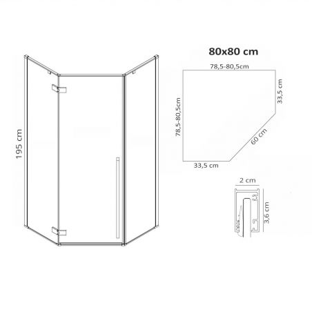 Cabina REA-DIAMOND BLACK MAT, 80x80 si 100x100 cm, sticla securizata 6mm transparenta, usa Batanta
