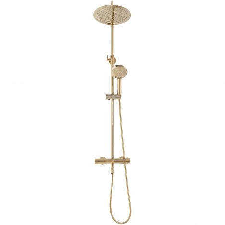 Sistem dus cu termostat REA-Lungo Gold, dus tip ploaie 25x25 cm, montaj pe perete, dus de mana, finisaj Gold