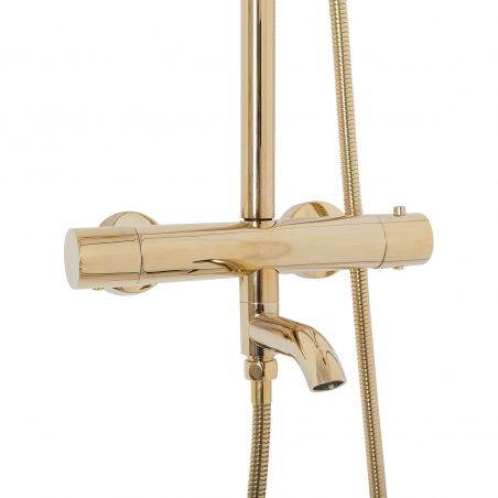 Sistem dus cu termostat REA-Lungo Gold, dus tip ploaie 25x25 cm, montaj pe perete, dus de mana, finisaj Gold