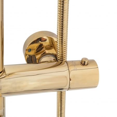 Sistem dus cu termostat REA-Lungo Gold, dus tip ploaie 25x25 cm, montaj pe perete, dus de mana, finisaj Gold