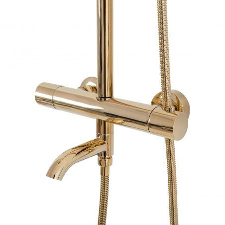 Sistem dus cu termostat REA-Lungo Gold, dus tip ploaie 25x25 cm, montaj pe perete, dus de mana, finisaj Gold