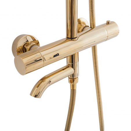 Sistem dus cu termostat REA-Lungo Gold, dus tip ploaie 25x25 cm, montaj pe perete, dus de mana, finisaj Gold
