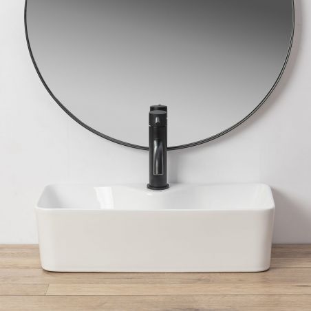Lavoar REA Mery, Alb, lucios, 50.5x25 cm, montaj pe blat, ceramica sanitara, cu gaura baterie