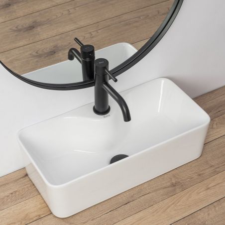 Lavoar REA Mery, Alb, lucios, 50.5x25 cm, montaj pe blat, ceramica sanitara, cu gaura baterie
