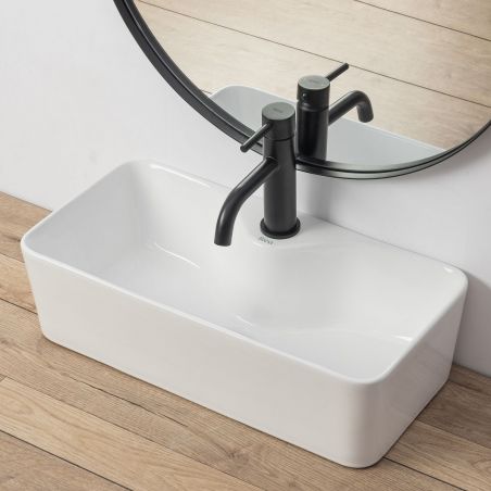 Lavoar REA Mery, Alb, lucios, 50.5x25 cm, montaj pe blat, ceramica sanitara, cu gaura baterie