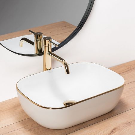 Lavoar EGO Belinda Gold Edge, Alb, lucios, 46,5x33 cm, montaj pe blat, ceramica sanitara