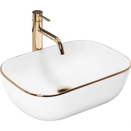 Lavoar EGO Belinda Gold Edge, Alb, lucios, 46,5x33 cm, montaj pe blat, ceramica sanitara