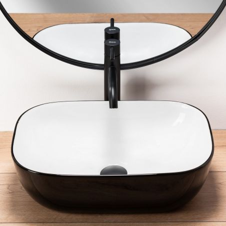 Lavoar REA Belinda, Negru Alb, lucios, 46,5x33 cm, montaj pe blat, ceramica sanitara