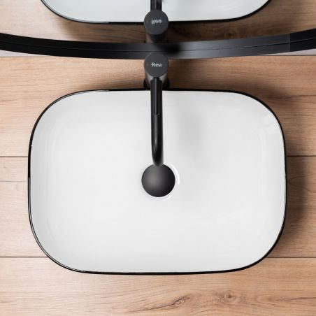 Lavoar REA Belinda, Negru Alb, lucios, 46,5x33 cm, montaj pe blat, ceramica sanitara