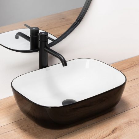 Lavoar REA Belinda, Negru Alb, lucios, 46,5x33 cm, montaj pe blat, ceramica sanitara