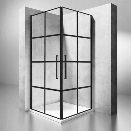 Cabina REA-Rubik Black Mat, 80x80x195 cm, sticla securizata 6mm, 2 usi Batante