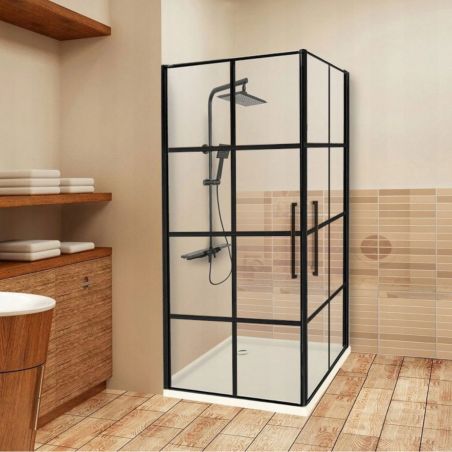 Cabina REA-Rubik Black Mat, 80x80x195 cm, sticla securizata 6mm, 2 usi Batante