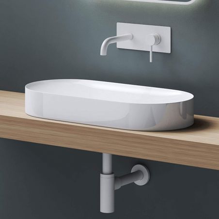 Lavoar EGO 826, Alb, lucios, scurgere ascunsa, 71x35 cm, compozit marmura, montaj pe blat