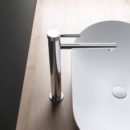 Baterie lavoar EGO-Tiona Chrome High, montaj pe blat, finisaj Crom, perlator aer, design deosebit
