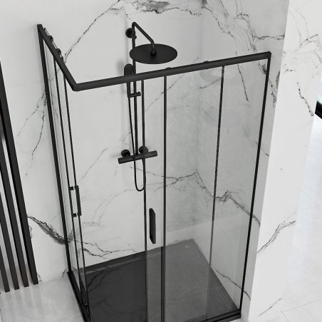 Cabina EGO-Punto Black, 80x80cm, 90x90cm sau 80x100cm, Usi Glisante, sticla securizata 5mm,Transparenta