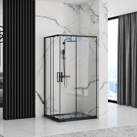 Cabina EGO-Punto Black, 80x80cm, 90x90cm sau 80x100cm, Usi Glisante, sticla securizata 5mm,Transparenta