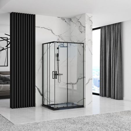 Cabina EGO-Punto Black, 80x80cm, 90x90cm sau 80x100cm, Usi Glisante, sticla securizata 5mm,Transparenta