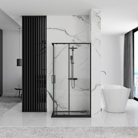 Cabina EGO-Punto Black, 80x80cm, 90x90cm sau 80x100cm, Usi Glisante, sticla securizata 5mm,Transparenta