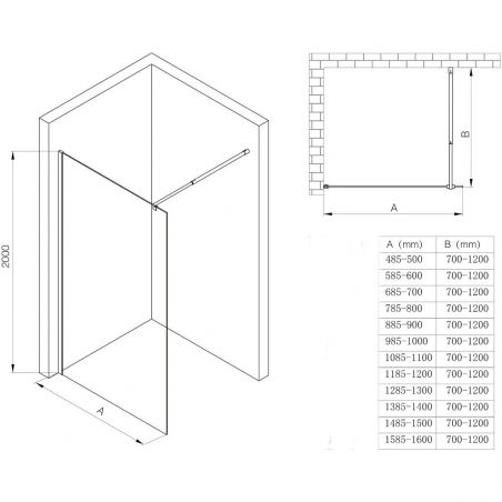 Perete dus Walk-In, EGO-01VS, sticla securizata Mata 8 sau 10 mm, 100, 120 sau 140 cm, Lotus Efect, Dimensiuni la alegere