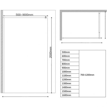 Perete dus Walk-In, EGO-01K, sticla securizata 8 sau 10 mm, intre 50-160 cm, Lotus Efect, Dimensiuni la alegere