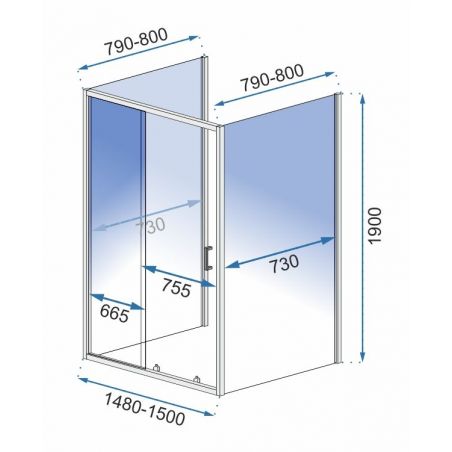 Cabina EGO-Slide, 3 laturi, usa Glisanta, sticla securizata 6 mm, dimensiuni la alegere