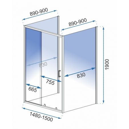 Cabina EGO-Slide, 3 laturi, usa Glisanta, sticla securizata 6 mm, dimensiuni la alegere