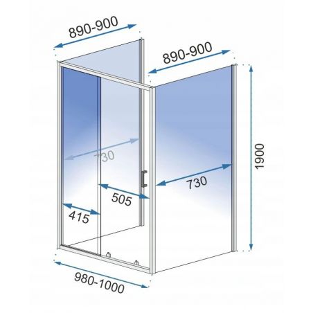 Cabina EGO-Slide, 3 laturi, usa Glisanta, sticla securizata 6 mm, dimensiuni la alegere