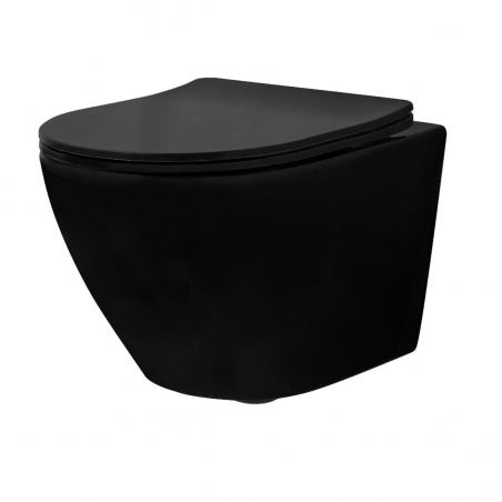 Vas wc EGO-Carlo mini, Negru Mat, suspendat, capac Duroplast inclus, 49x37 cm