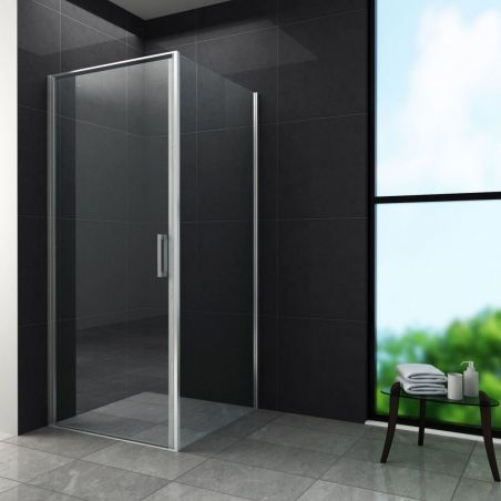 Cabina Ego-Hulko, perete fix, usa batanta, crom sau negru mat, sticla 8 mm, 80x80 si 90x90 x 195 cm, Nano Easy Clean